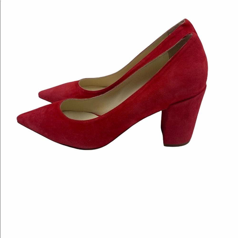 New Butter Kay Block Heel Pump Red Suede 7.5
